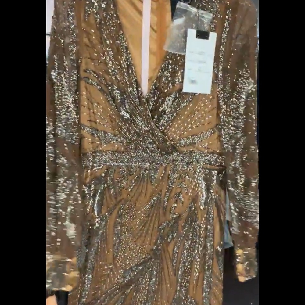 Mac duggal mocha brown sequin beaded midi. NWT size 6